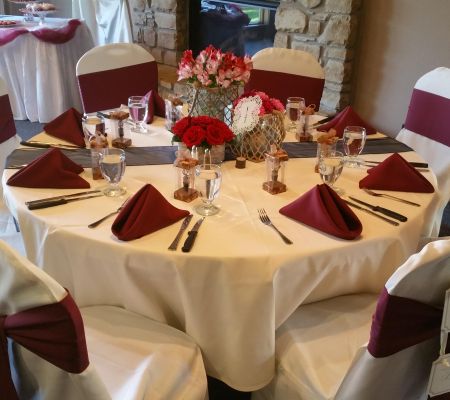 burgundy table setting